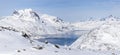 Greenlandic ice cap winter Sermitsiaq mountain and sea fjord panorama, Nuuk, Greenland Royalty Free Stock Photo