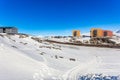 Greenlandic landscape with Inuit multistory houses of Nuuk city on the rocks with mountains Greenland