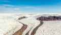 Greenlandic melting ice sheet glacier aerial view from the plane, near Kangerlussuaq, Greenland Royalty Free Stock Photo