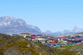 Greenland landscape with colorful houses Royalty Free Stock Photo