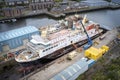 Greenock, Scotland, UK, July 16th 2022, Ferguson Marine shipyard new Calmac ferry named Glen Sannox relocated top