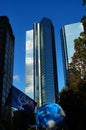 Climate protest in front of the Deutsche Bank towers.