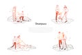 Greenpeace - people collecting garbage, planting trees, helping elderly people, walking dogs vector concept set