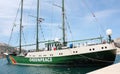 GreenPeace Rainbow Warrior ship docked in a Maltese pier