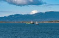 The greenpeace ship Esperanza in the Beagle Canal in front of the city Ushuaia, Patagonia, Argentina