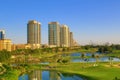 The Greens area park lakes view Dubai city UAE Royalty Free Stock Photo