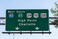 High Point Charlotte road sign