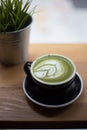 Greentea matcha latte on saturday. Royalty Free Stock Photo