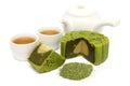 Greentea Mooncake With Teacup And Teapot Royalty Free Stock Photo