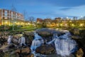 Greenville South Carolina Reedy River Waterfalls at Night Royalty Free Stock Photo