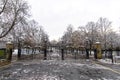 Greenwich Park gate in London in Great Britain in Winter covered by snow Royalty Free Stock Photo