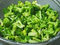 Greeny and fresh cutted broccoly on stainless skimmer