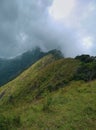 Greeny mountain tops with mist Royalty Free Stock Photo