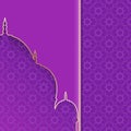 Greeting background with silhouette mosque. Purple and gold card for Muslim holidays. Royalty Free Stock Photo