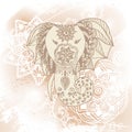 Greeting Beautiful card with Elephant. Frame of animal made in vector Elephant Illustration for design pattern textiles