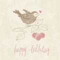 Greeting Birthday Card with Cute Bird