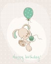 Greeting Birthday Card with Cute Bunny