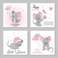 Greeting Birthday cards set with cute little mouse Royalty Free Stock Photo