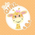 Greeting card adorable giraffe in glasses and the inscription baby princess.