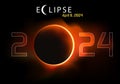 2024 greeting card with a background showing a total solar eclipse. Royalty Free Stock Photo