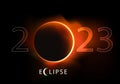 2023 greeting card with a background showing a total solar eclipse. Royalty Free Stock Photo