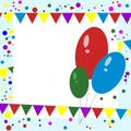 Greeting Card. Balloons, Confetti and Garlands.