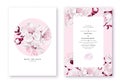 Floral wedding invitation card template with realistic vector sakura flowers in templates for wedding invitations