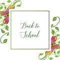 Greeting card or banner for back to school, with green foliage and butterfly frame beautiful. Vector Royalty Free Stock Photo