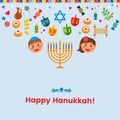 Greeting card or banner for the Jewish holiday of Hanukkah.The traditional symbols of the icon are the dridel, sweets Royalty Free Stock Photo