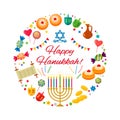 Greeting card or banner for the Jewish holiday of Hanukkah. Royalty Free Stock Photo