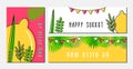 Greeting card and banner set for jewish holiday Sukkot. A Vector illustration of a Traditional Sukkah . Hebrew greeting