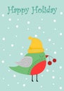 Greeting Christmas and new year card with colorful cartoon bird Royalty Free Stock Photo