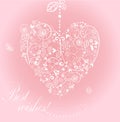 Greeting card with beautiful lacy hanging heart