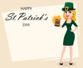 St. Patrick`s Day. Woman in costume of Leprechaun Royalty Free Stock Photo