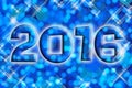 2016 greeting card on blue shiny holiday lights Royalty Free Stock Photo