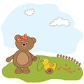 greeting card with boy teddy bear Royalty Free Stock Photo