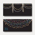 Greeting card with bright brilliant garlands. Festive design