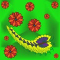 Greeting card with butterfly, caterpillar and flowers. greeting Royalty Free Stock Photo