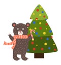 Greeting Card Cartoon Bear with Candy Stick Tree Royalty Free Stock Photo