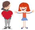 Valentine card cartoon with girl and boy characters Royalty Free Stock Photo