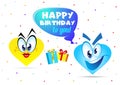 Greeting card with cartoon smiles, Happy Birthday to you emoticon. Banner, poster, flys. Vector