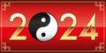 Greeting card 2024 with the Chinese symbol of yin and yang. Royalty Free Stock Photo