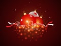 Greeting card with Christmas balls and the inscription `Merry Christmas` in the form of ribbons Royalty Free Stock Photo