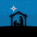 Greeting card with a Christmas story. Mary and Joseph with the baby Jesus in Bethlehem Royalty Free Stock Photo