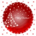 Greetings card, christmas tree of white snowflakes on a red background in a round frame