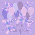 greeting card with colorful balloons with a congratulatory inscription in Spanish happy birthday Royalty Free Stock Photo