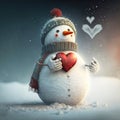 Greeting card couple in love cute snowmen and snow Couple. Vintage design for Valentine`s Day/Christmas. Generative AI Royalty Free Stock Photo