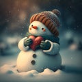 Greeting card couple in love cute snowmen and snow Couple. Vintage design for Valentine`s Day/Christmas. Generative AI Royalty Free Stock Photo