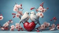 Greeting card with a couple of white birds, a heart and an arrow for Valentine\'s day