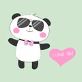 Greeting card Cute baby bear panda with glasses and an inscription I love you. Royalty Free Stock Photo